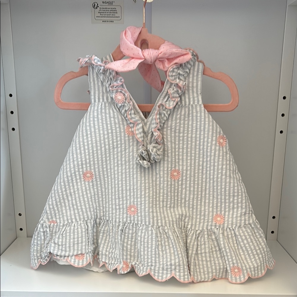 Striped Gray and Pink Kids Dress